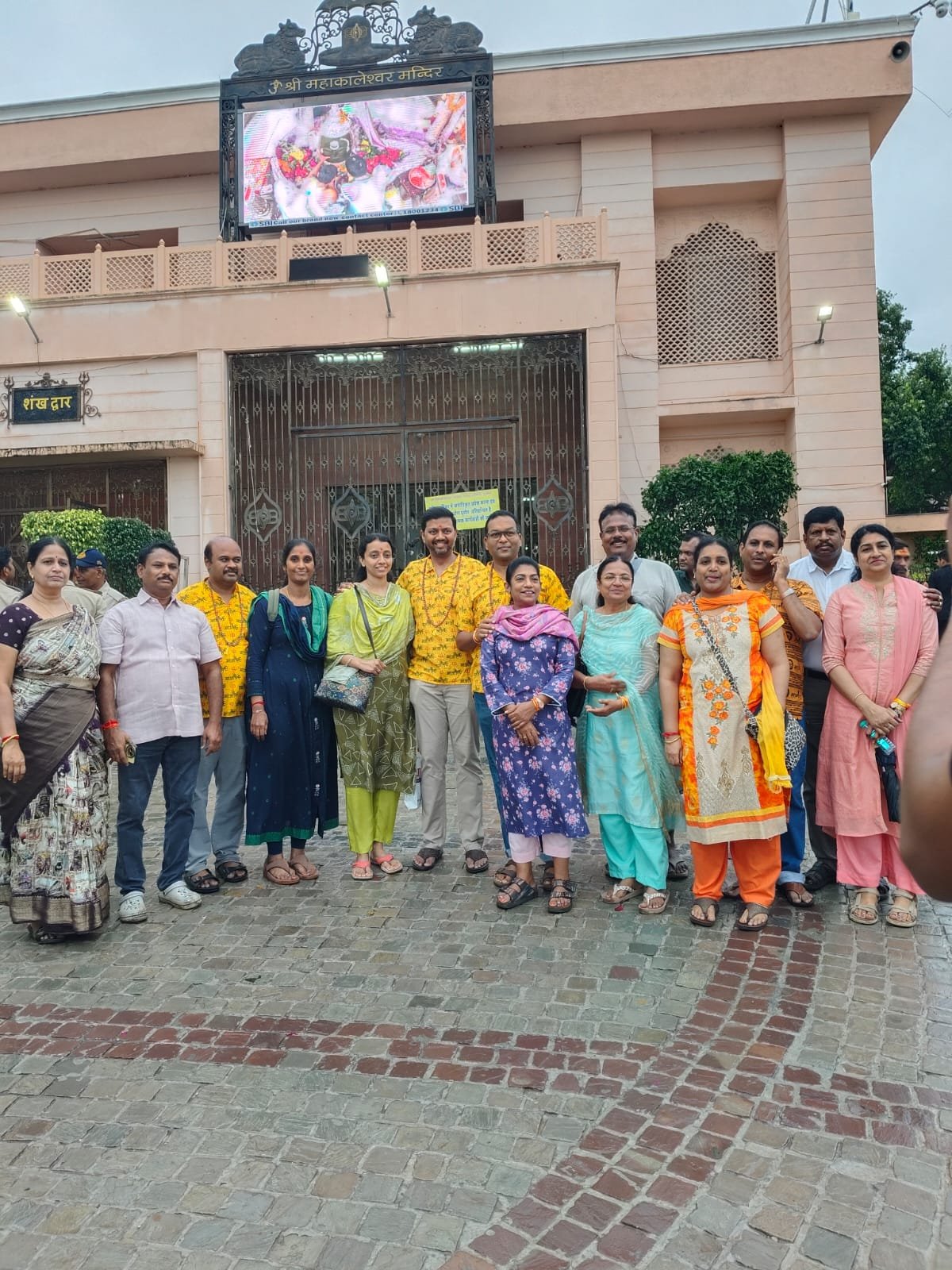 An IndoreCab group tour at the Mahakaleshwar Mandir entrance in Ujjain